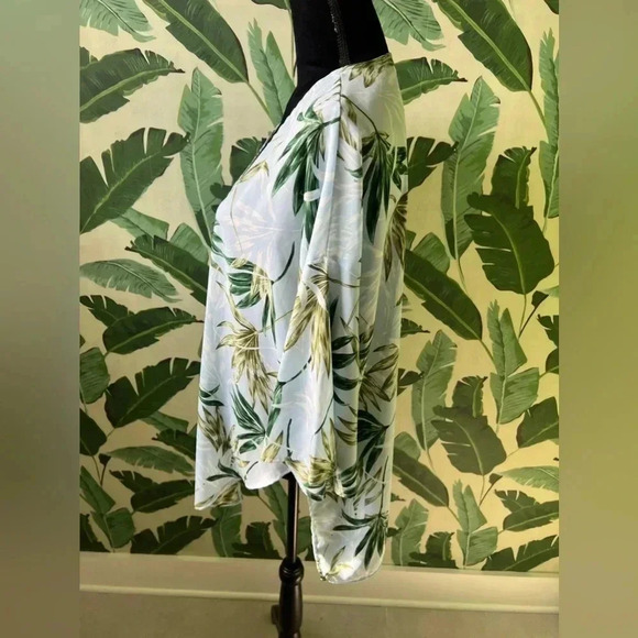 Peach love California blue palm print open front kimono size S - Picture 3 of 5